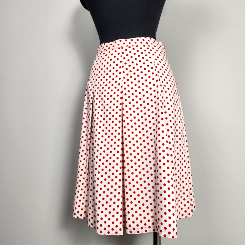 ST. JOHN COLLECTION pleated silk polka dot skirt